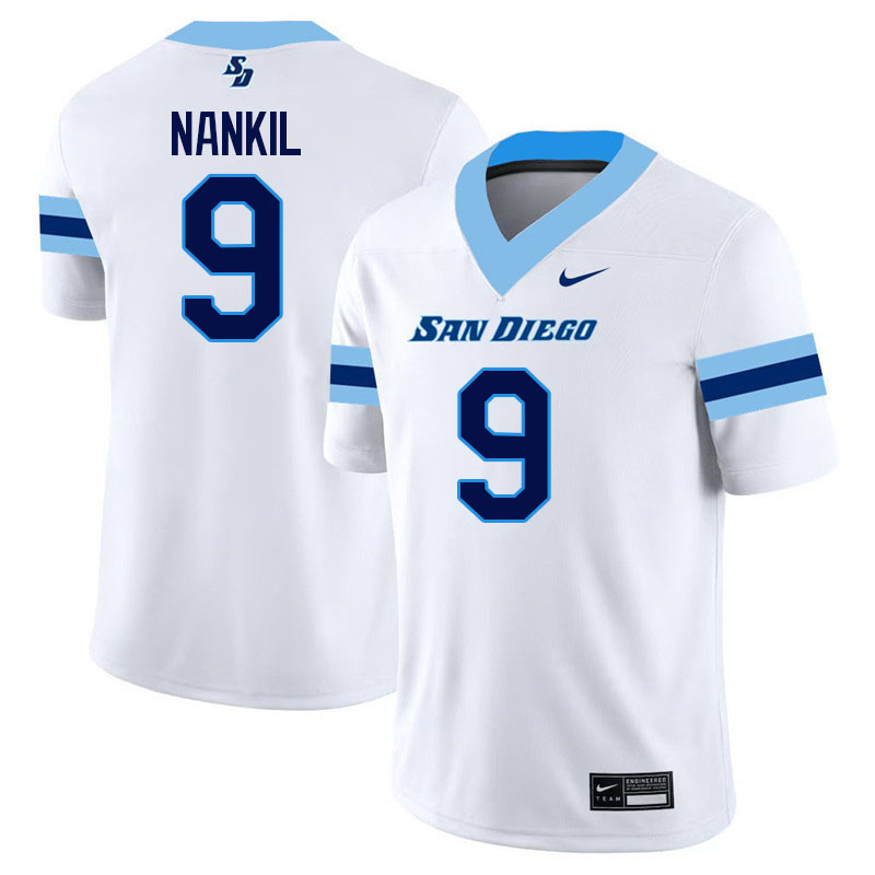 San Diego Toreros #9 Dom Nankil College Football Jerseys,Uniforms-White